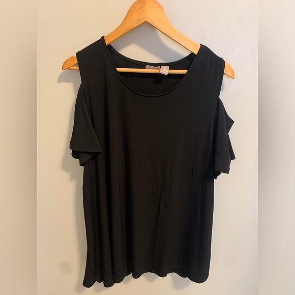 Chico's Black Cold Shoulder Top - Size 2 - Picture 5 of 8